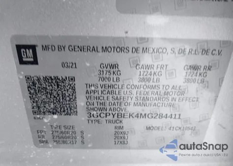 2021 Chevrolet Silverado 1500 4Wd Short Bed Custom from USA, damaged, VIN 3GCPYBEK4MG284411